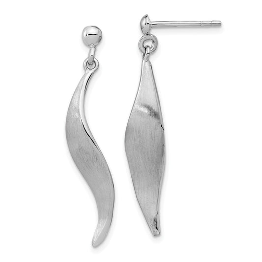 Rhodium-plated Silver Brushed Dangle Post Earrings