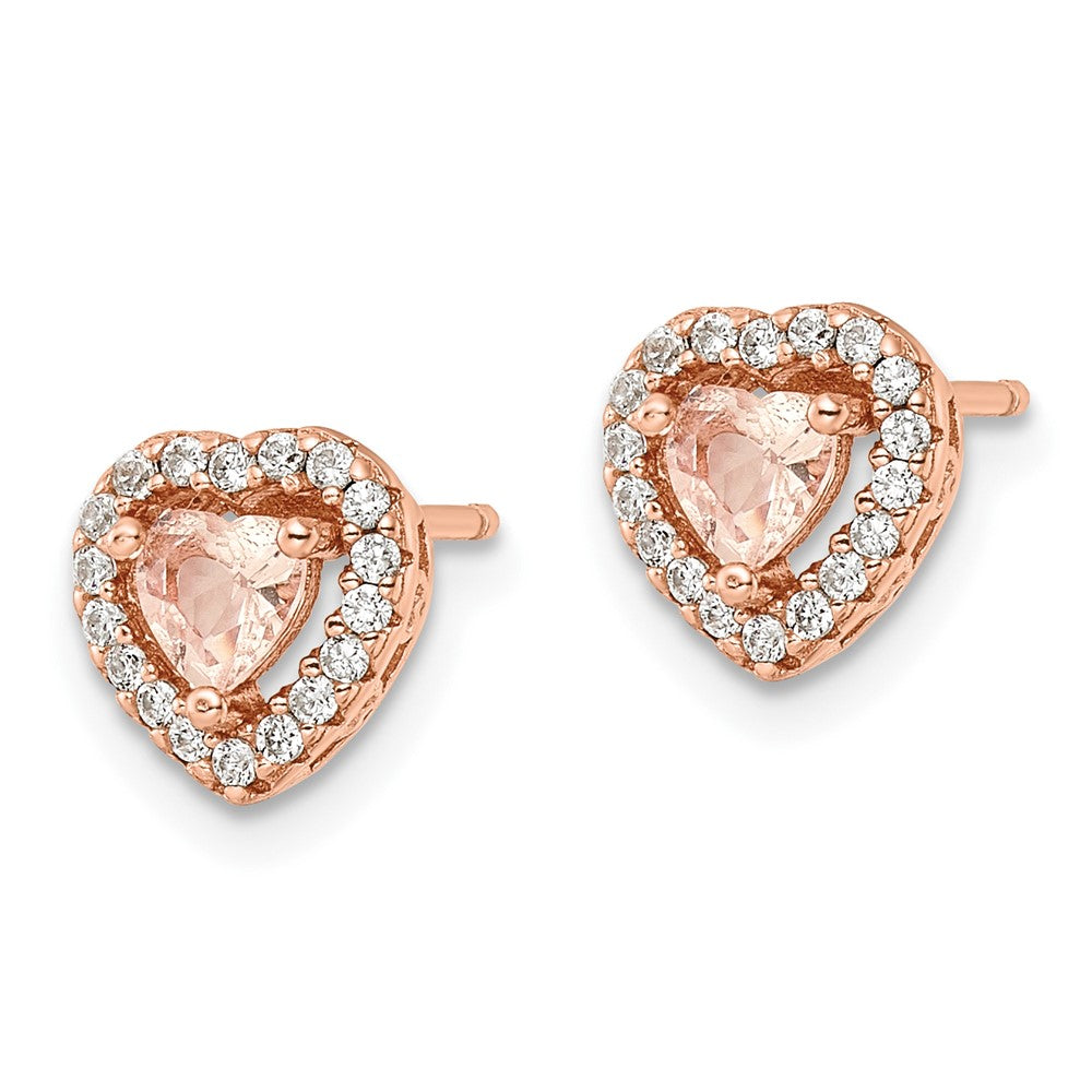 Rose Gold-plated Sterling Silver Polished Pink & White CZ Heart Post Earrings