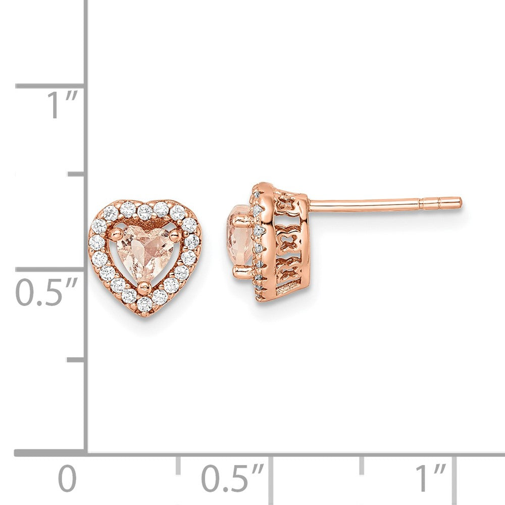 Rose Gold-plated Sterling Silver Polished Pink & White CZ Heart Post Earrings