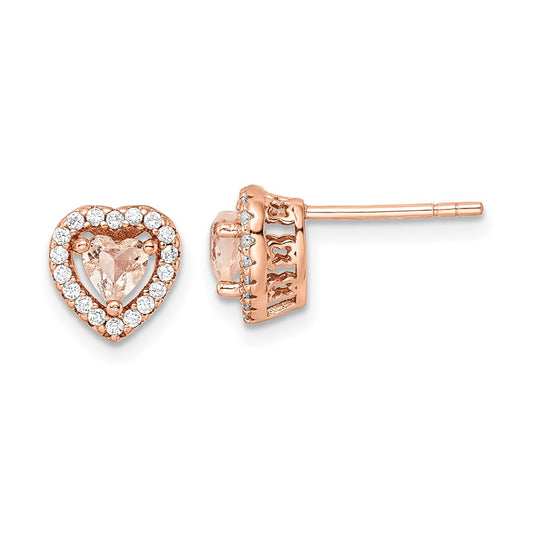 Rose Gold-plated Sterling Silver Polished Pink & White CZ Heart Post Earrings