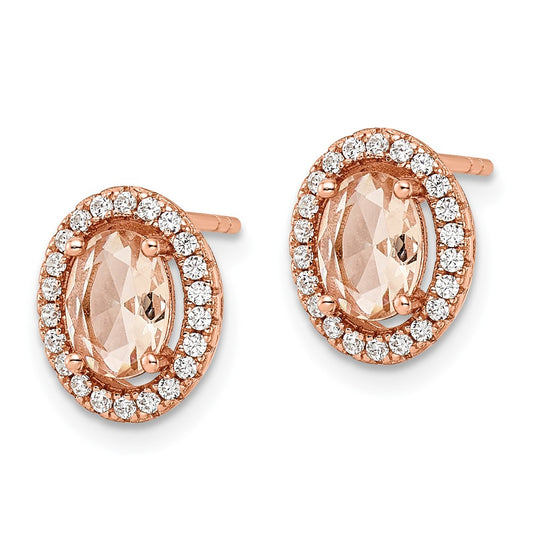 Rose Gold-plated Sterling Silver Polished Pink & White CZ Oval Post Earrings