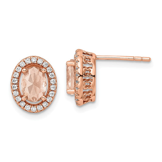 Rose Gold-plated Sterling Silver Polished Pink & White CZ Oval Post Earrings