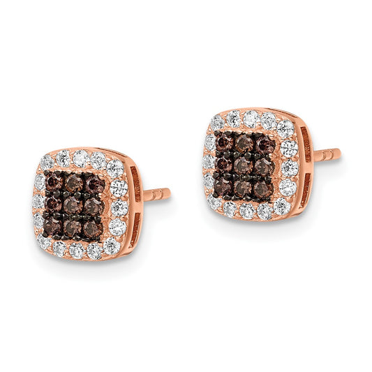 Rose & Black Rhodium-plated Sterling Silver Fancy CZ Square Post Earrings