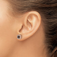 Rose & Black Rhodium-plated Sterling Silver Fancy CZ Square Post Earrings