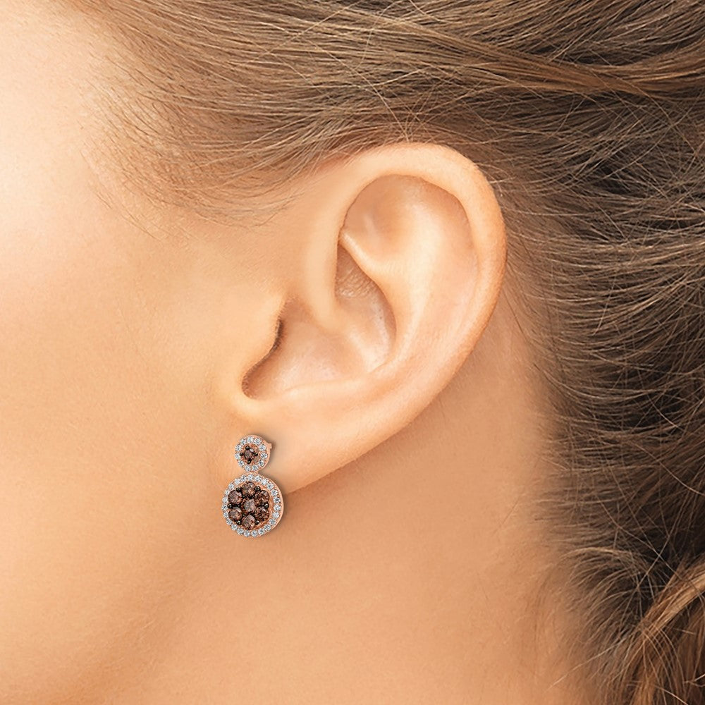 Rose & Black Rhodium-plated Sterling Silver CZ Fancy Post Earrings