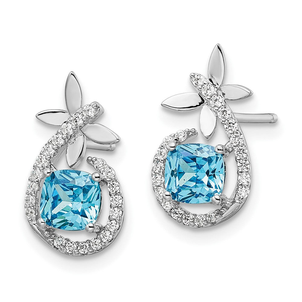 Rhodium-plated Sterling Silver Blue & White CZ Butterfly Post Earrings