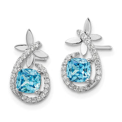 Rhodium-plated Sterling Silver Blue & White CZ Butterfly Post Earrings