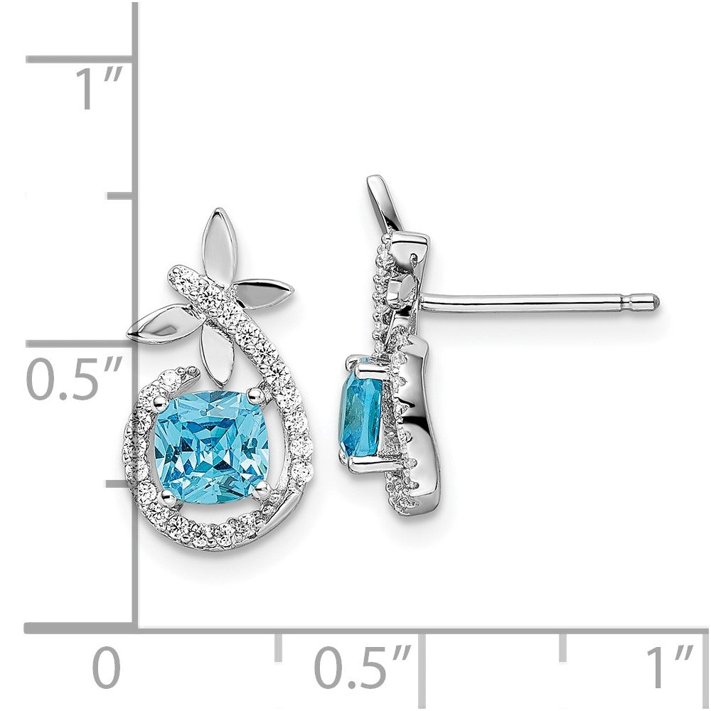 Rhodium-plated Sterling Silver Blue & White CZ Butterfly Post Earrings