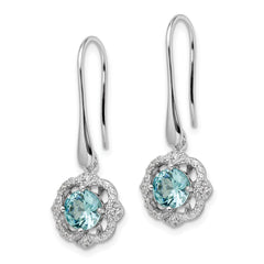 Rhodium-plated Sterling Silver Aquamarine & White CZ Dangle Earrings