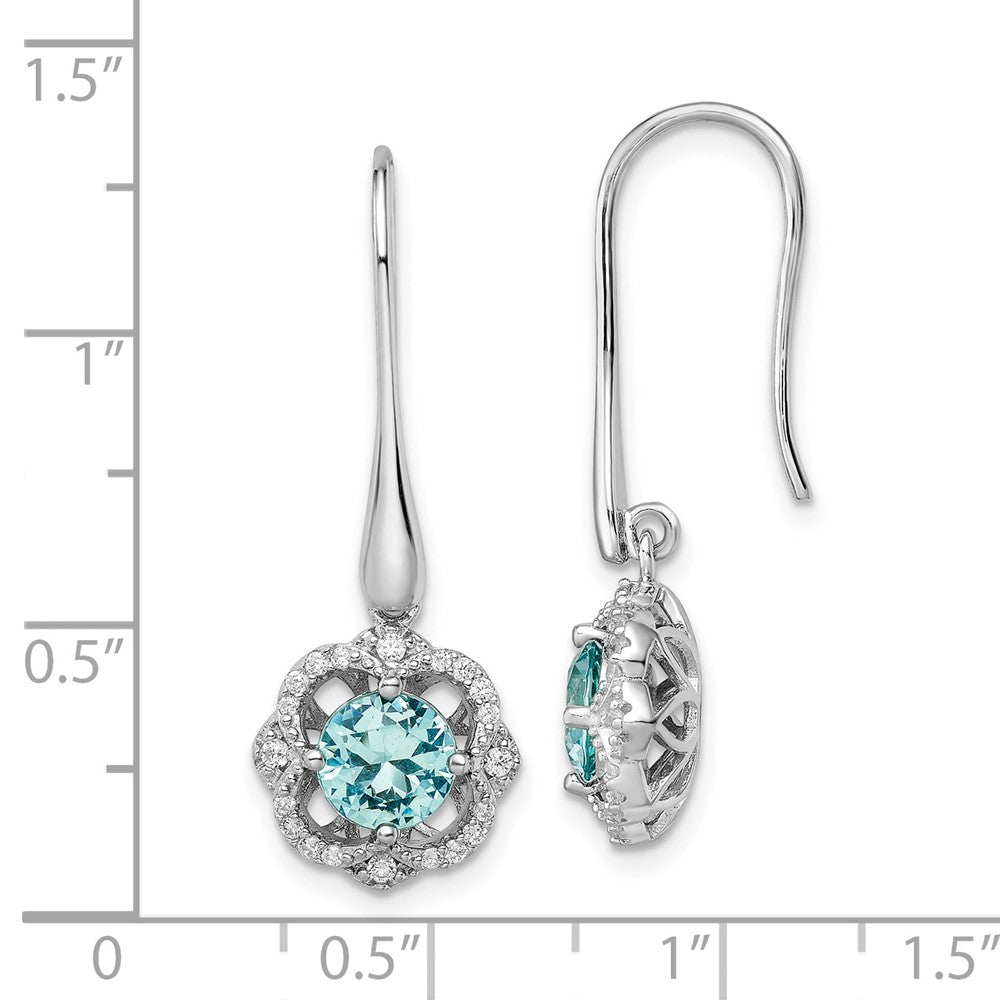 Rhodium-plated Sterling Silver Aquamarine & White CZ Dangle Earrings