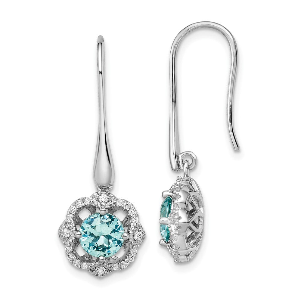 Rhodium-plated Sterling Silver Aquamarine & White CZ Dangle Earrings