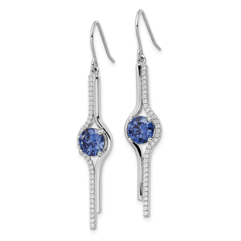 Rhodium-plated Sterling Silver Blue and Clear CZ Dangle Earrings