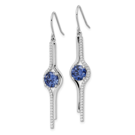 Rhodium-plated Sterling Silver Blue and Clear CZ Dangle Earrings