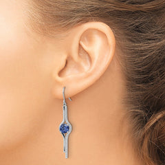 Rhodium-plated Sterling Silver Blue and Clear CZ Dangle Earrings