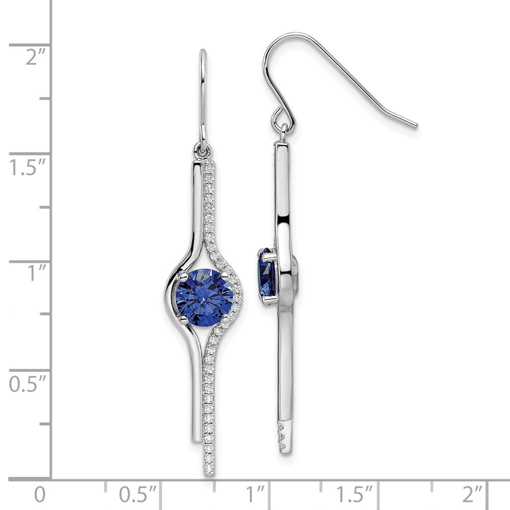 Rhodium-plated Sterling Silver Blue and Clear CZ Dangle Earrings