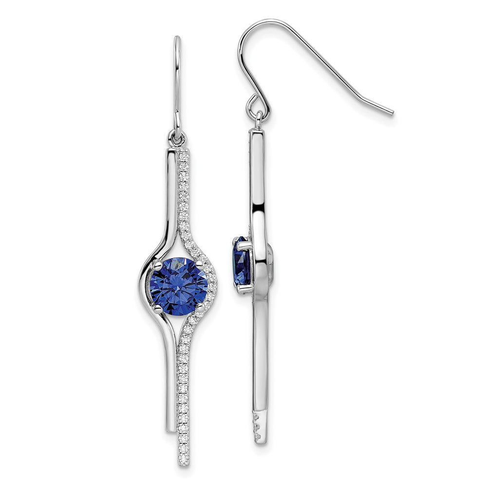 Rhodium-plated Sterling Silver Blue and Clear CZ Dangle Earrings