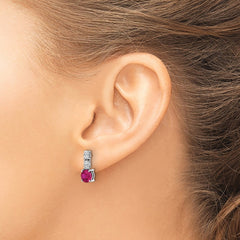 Rhodium-plated Sterling Silver Created Ruby and CZ Post Dangle Earrings