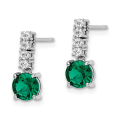 Sterling Silver Polished Rhodium-plated Green Clear CZ Post Dangle Earrings