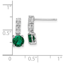 Sterling Silver Polished Rhodium-plated Green Clear CZ Post Dangle Earrings