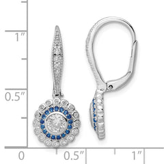 Rhodium-plated Sterling Silver Polished Blue & White CZ Leverback Earrings