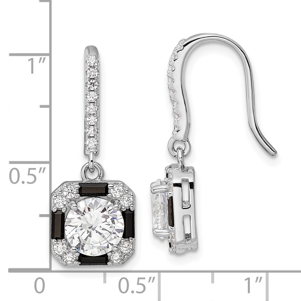 Sterling Silver Rhodium-plate CZ & Black Nano Crystal Square Earrings