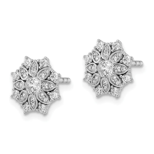 Rhodium-plated Sterling Silver CZ Flower Post Earrings