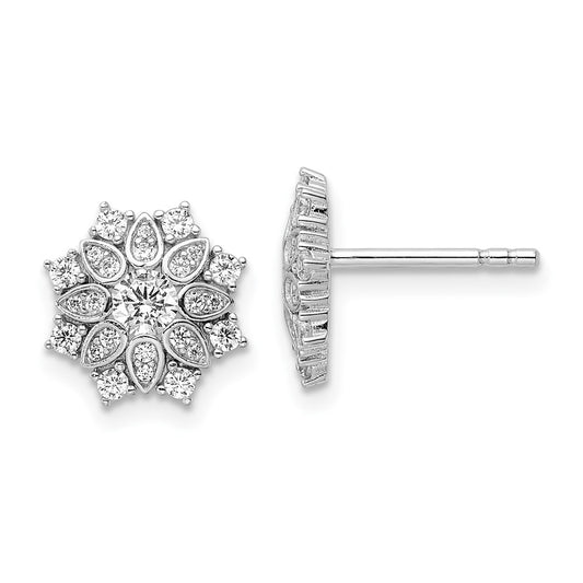 Rhodium-plated Sterling Silver CZ Flower Post Earrings