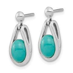 Rhodium-plated Silver Oval Chinese Turquoise Dangle Post Earrings