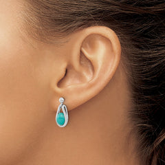 Rhodium-plated Silver Oval Chinese Turquoise Dangle Post Earrings