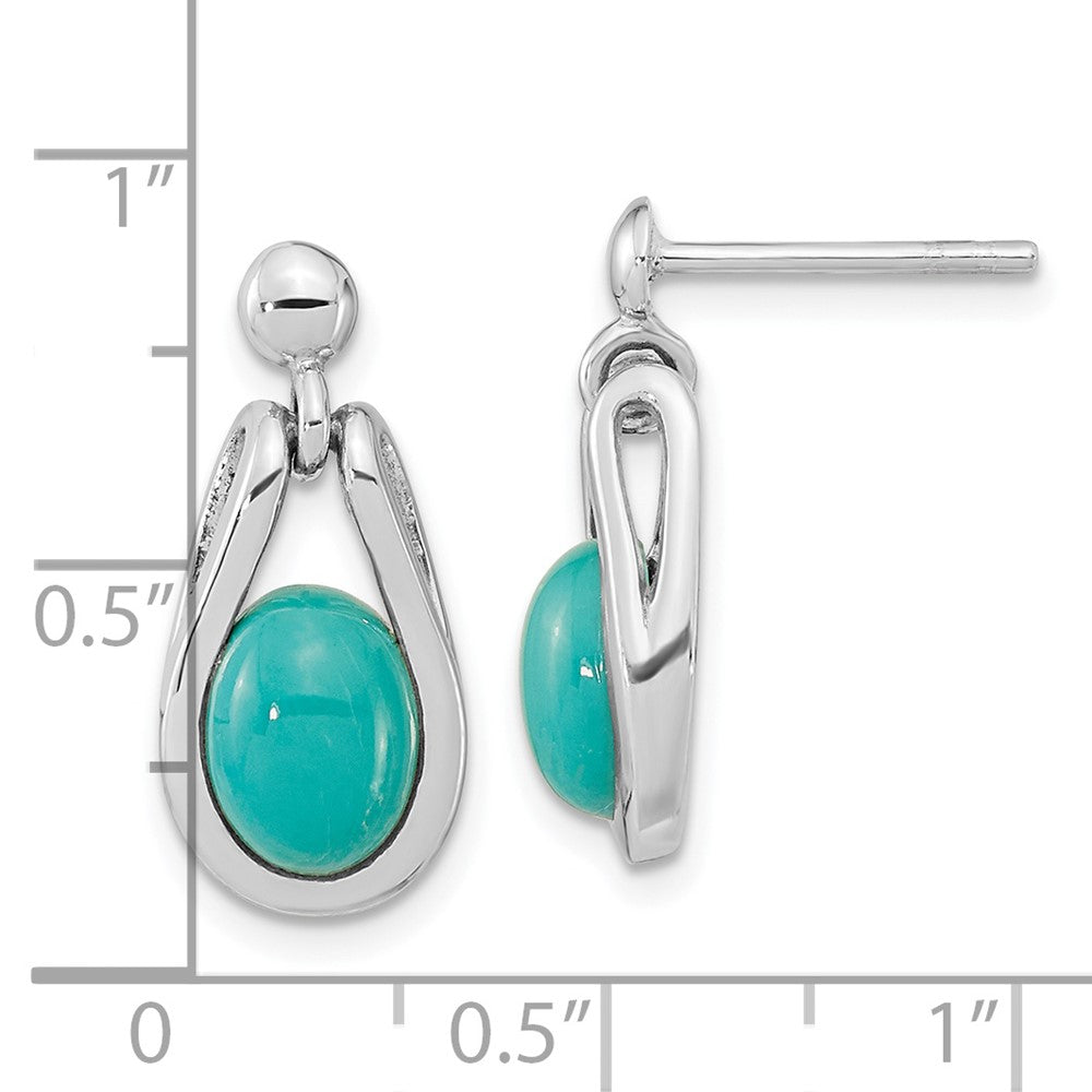 Rhodium-plated Silver Oval Chinese Turquoise Dangle Post Earrings