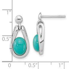 Rhodium-plated Silver Oval Chinese Turquoise Dangle Post Earrings