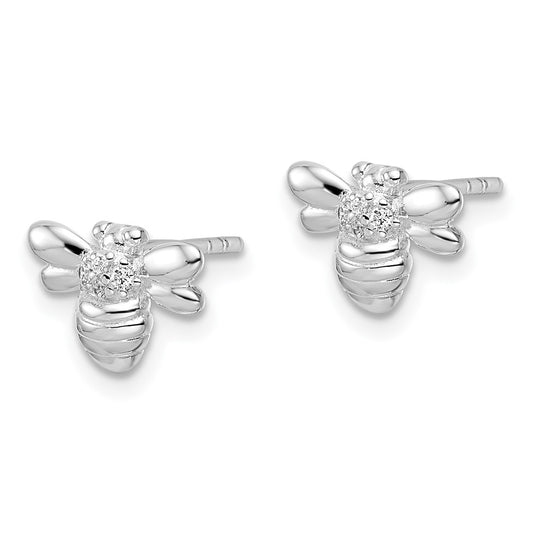 Rhodium-plated Sterling Silver Polished CZ Bumble Bee Post Earrings