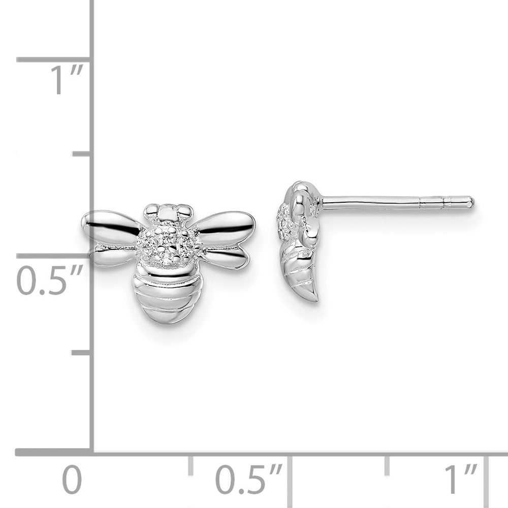 Rhodium-plated Sterling Silver Polished CZ Bumble Bee Post Earrings