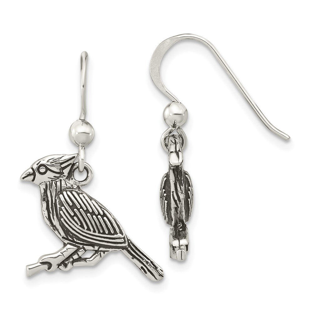 Sterling Silver Antiqued Bird on Branch Dangle Earrings