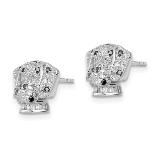 Rhodium-plated Sterling Silver Polished CZ Dalmatian Head Post Earrings