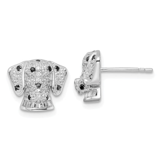 Rhodium-plated Sterling Silver Polished CZ Dalmatian Head Post Earrings