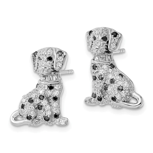 Rhodium-plated Sterling Silver Polished CZ Dalmatian Post Earrings