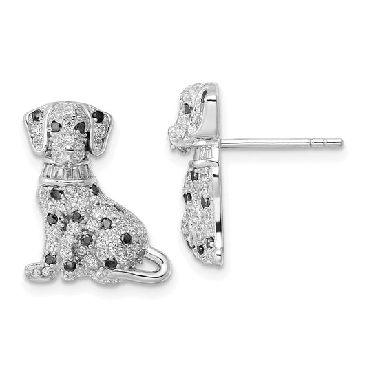 Rhodium-plated Sterling Silver Polished CZ Dalmatian Post Earrings