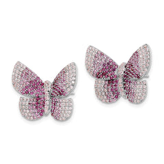 Rhodium-plated Sterling Silver Polished Pink CZ Butterfly Post Earrings