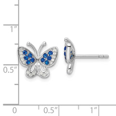 Rhodium-plated Sterling Silver Blue & White CZ Butterfly Post Earrings