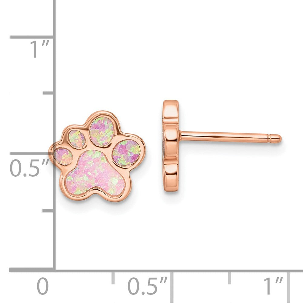 Rose Gold-plated Sterling Silver Created Opal Inlay Pawprint Post Earrings