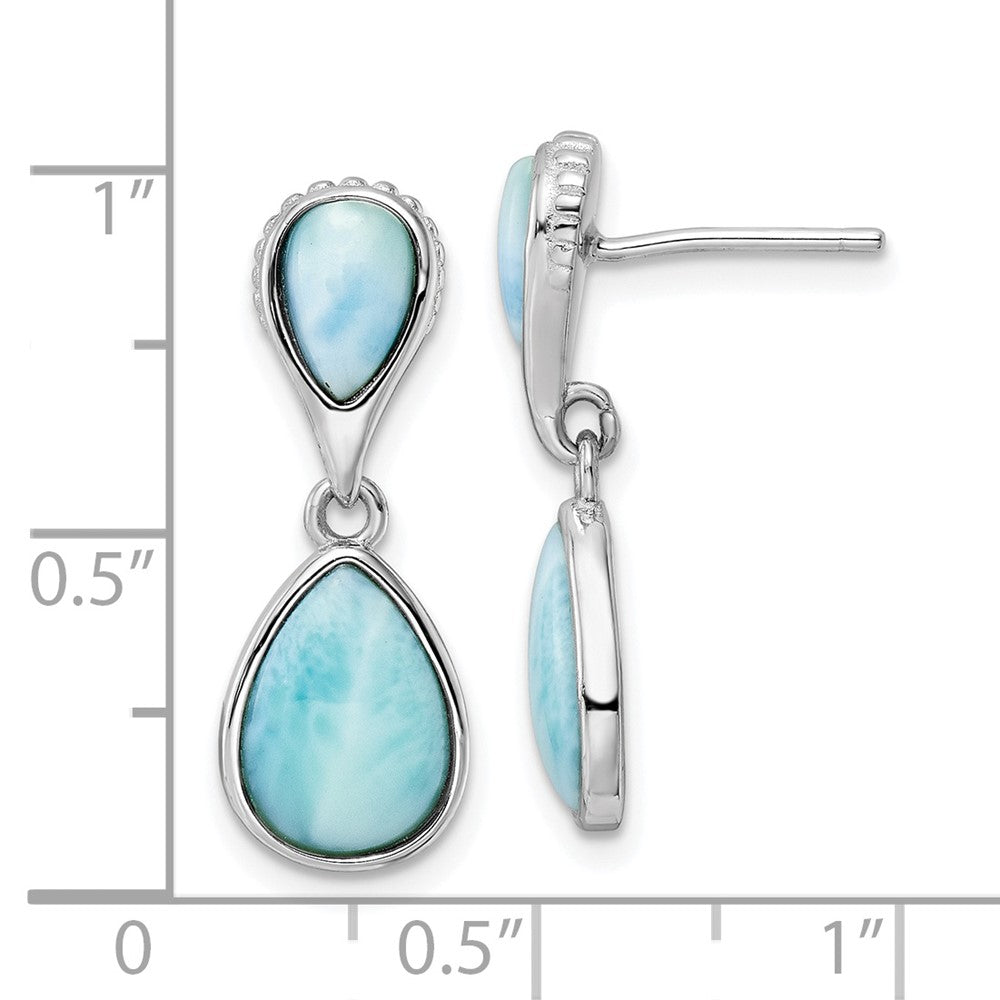 Rhodium-plated Sterling Silver Polished Pear Shape Larimar Dangle Earrings