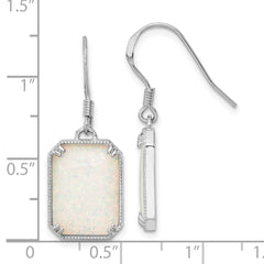 Rhodium-plated Silver White Created Opal Beaded Border Earrings