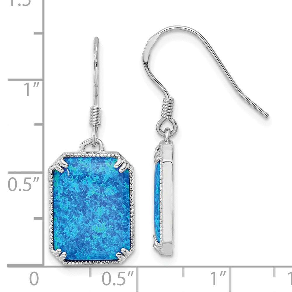 Rhodium-plated Silver Blue Created Opal Beaded Border Earrings