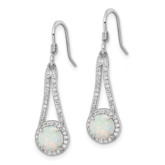 Rhodium-plated Sterling Silver CZ & White Created Opal Dangle Earrings