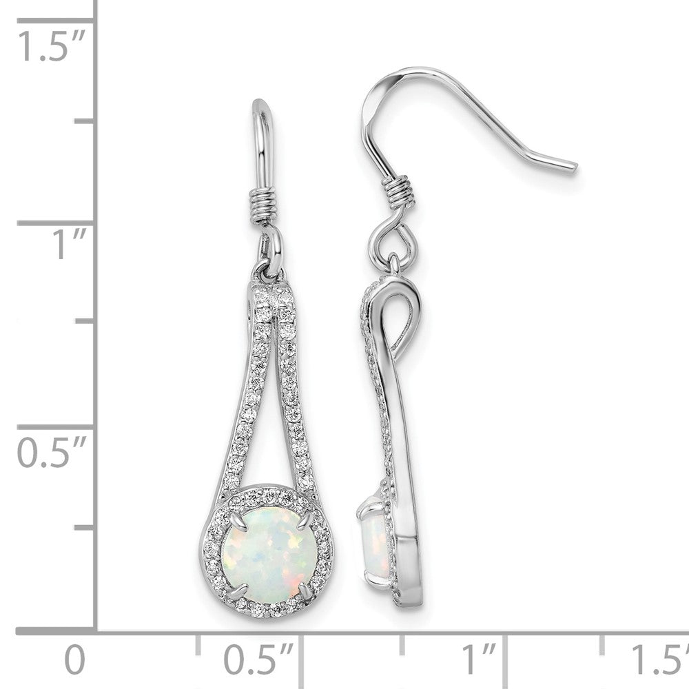 Rhodium-plated Sterling Silver CZ & White Created Opal Dangle Earrings