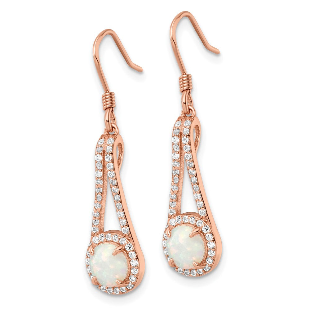 Rose Gold-plated Sterling Silver Polished CZ & White Created Opal Dangle Earrings