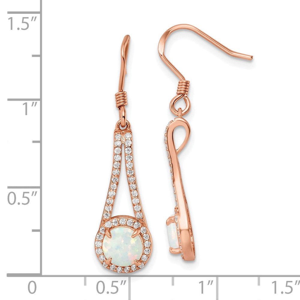 Rose Gold-plated Sterling Silver Polished CZ & White Created Opal Dangle Earrings