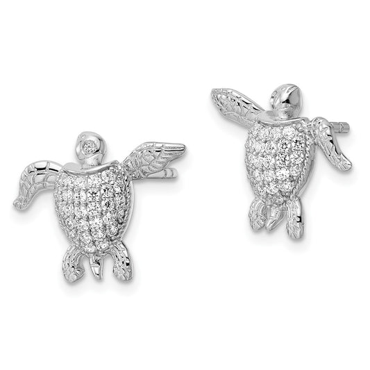 Rhodium-plated Sterling Silver CZ Sea Turtle Post Earrings