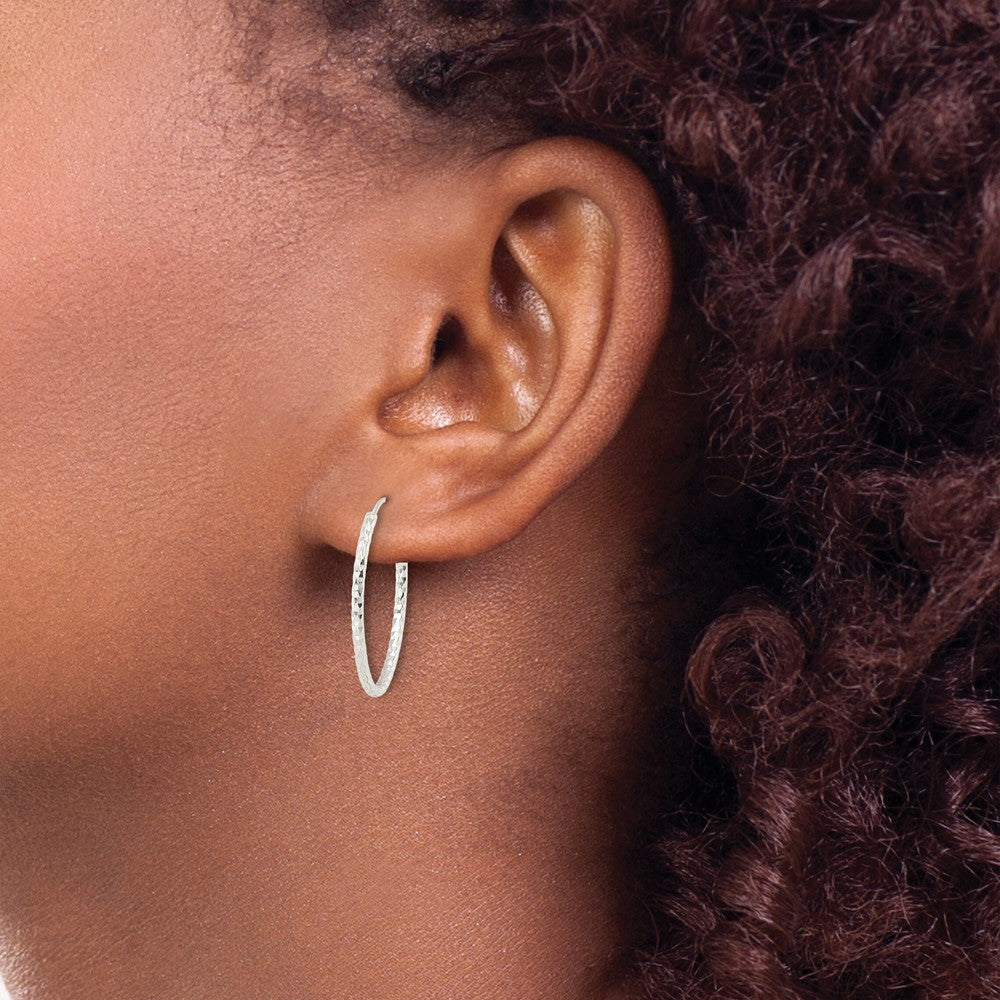 Sterling Silver Polished Diamond-cut Oval Endless Hoop Earrings